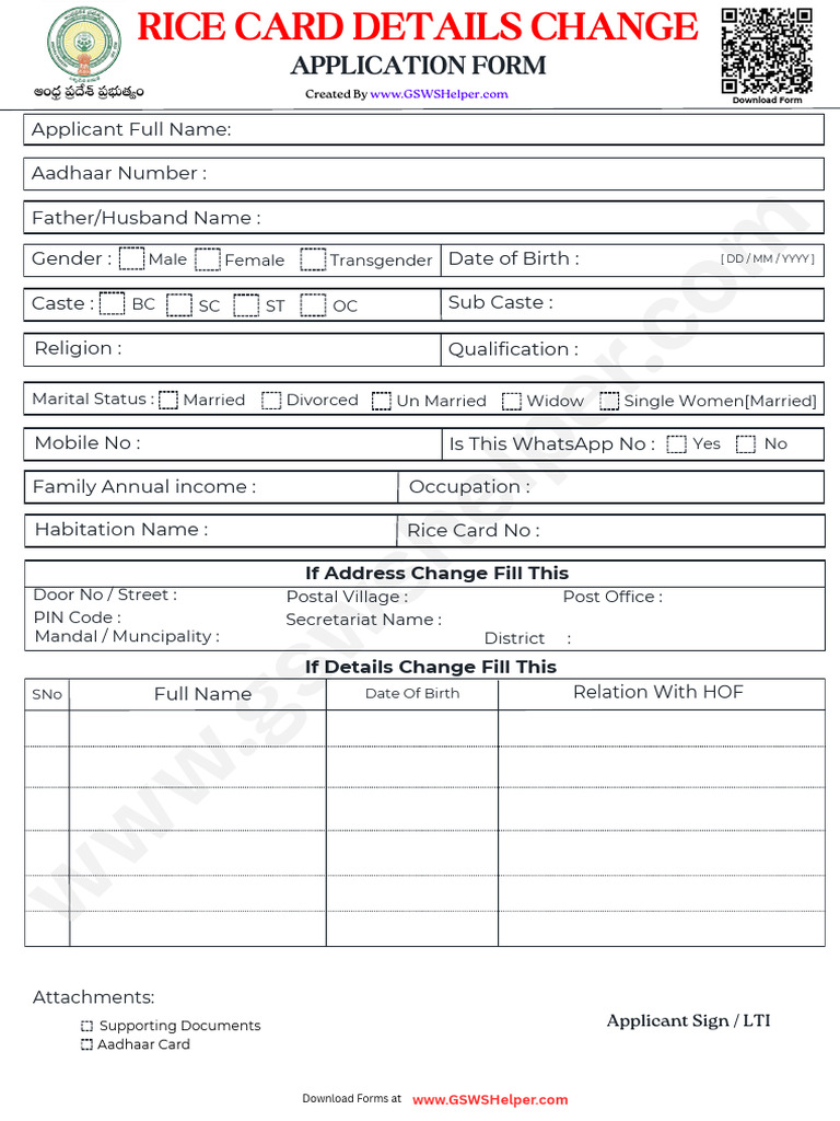 Rice Card Details Change Application Form | PDF
