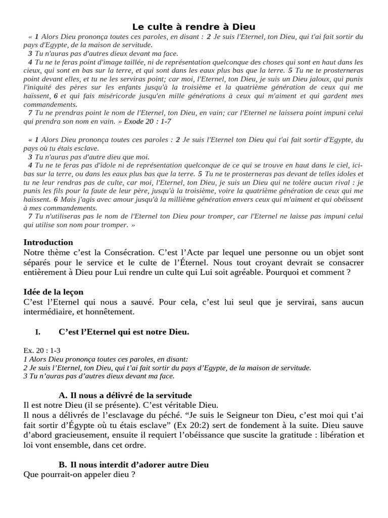 Adoration exclusive à l'Éternel | PDF | Dieu | Idolâtrie