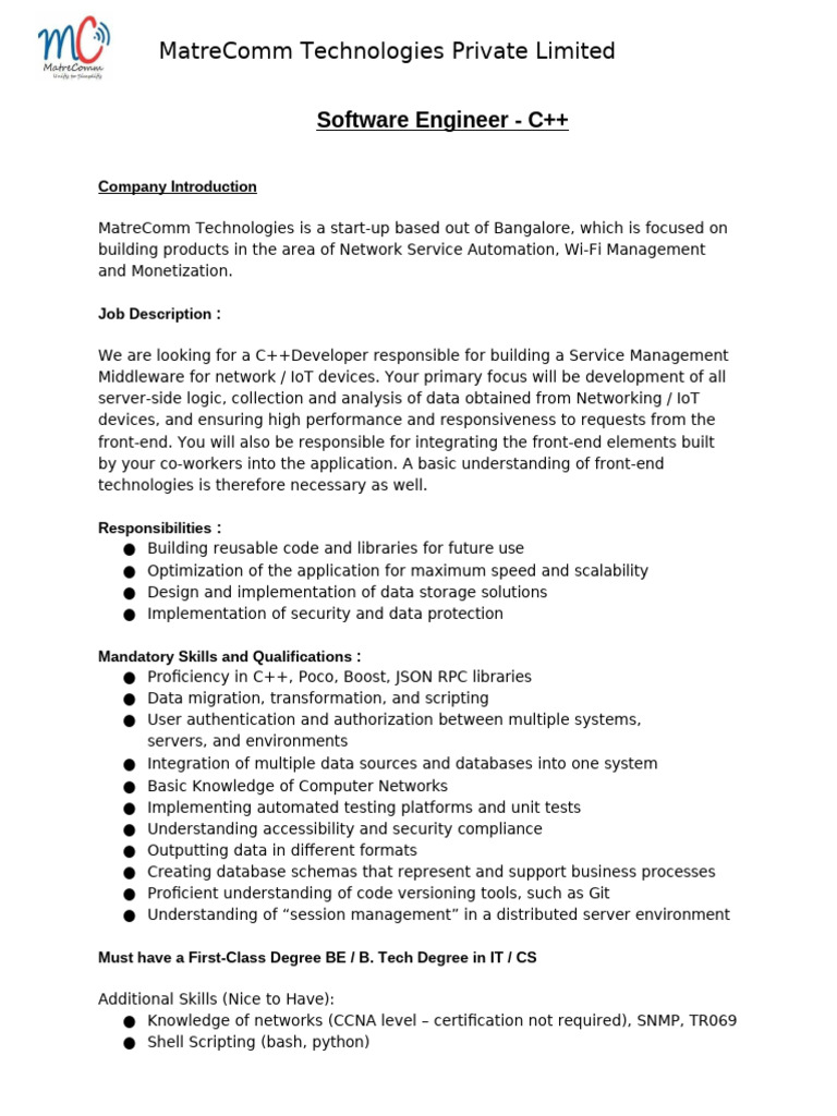 Software Engineer - C++ | PDF