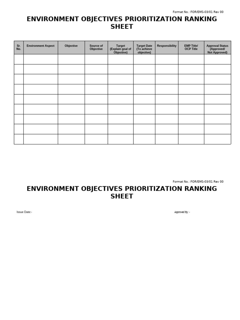 F Ems 03-01 Environment Objectives Prioritization Ranking Sheet | PDF
