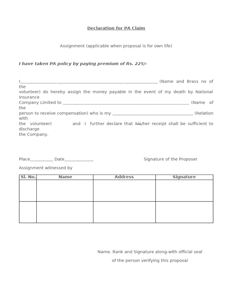 PA Claim Declaration Form Template | PDF