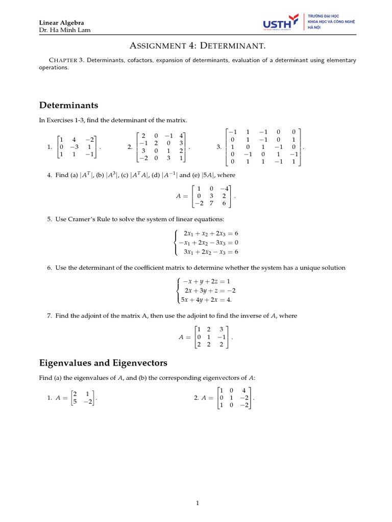 Determinants and Eigenvalues in Linear Algebra | PDF | Determinant ...