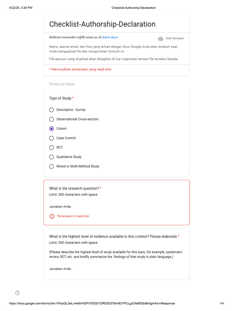 Checklist Authorship Declaration Form 4 | PDF | Cognition | Research ...