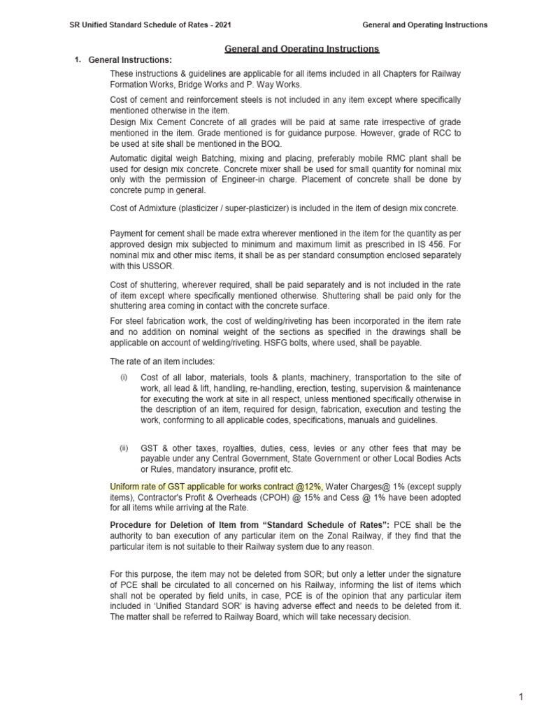 SR Unified Standard Schedule of Rates 2021 | PDF | Concrete