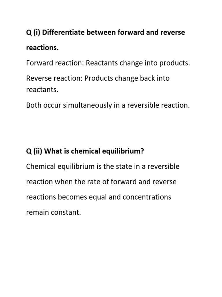 Forward vs. Reverse Reactions Explained | PDF