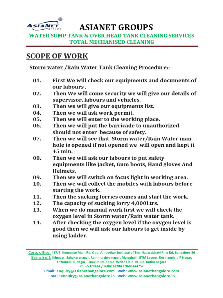 Scope of Work Storm Water Tank-Rain Water Tank | PDF