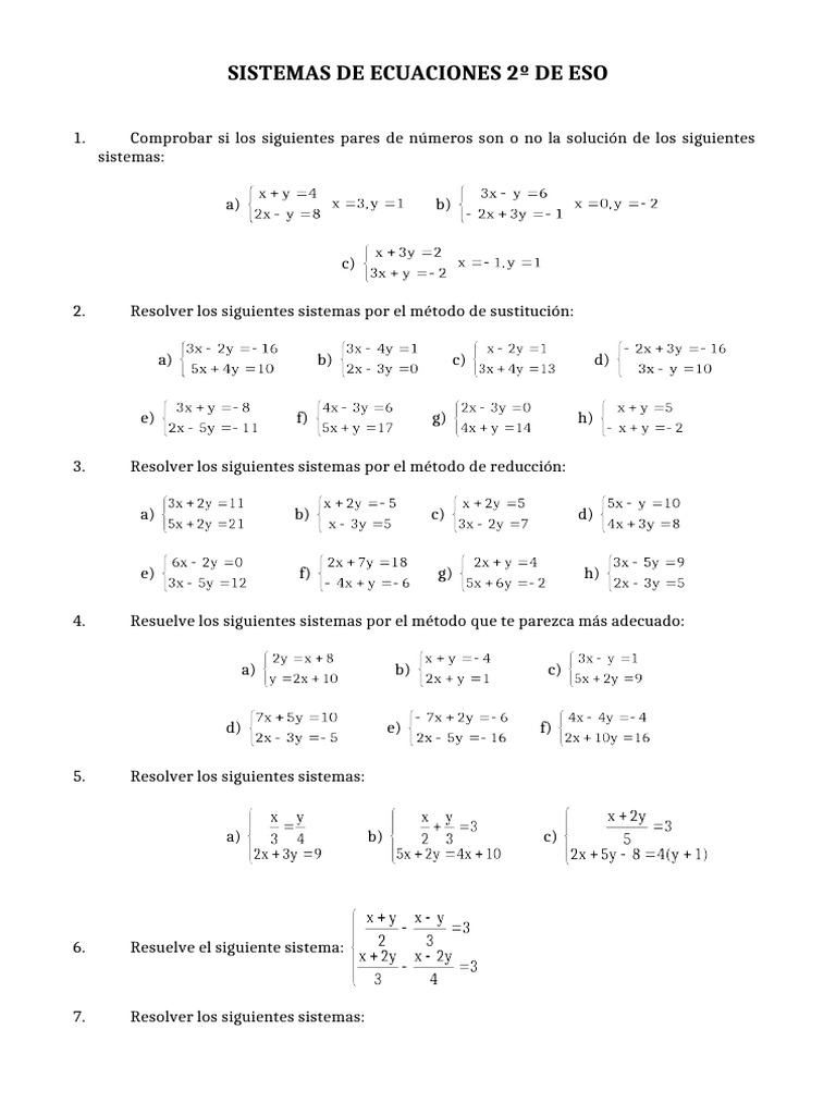 Sistemas De Ecuaciones Para 2 ESO PDF