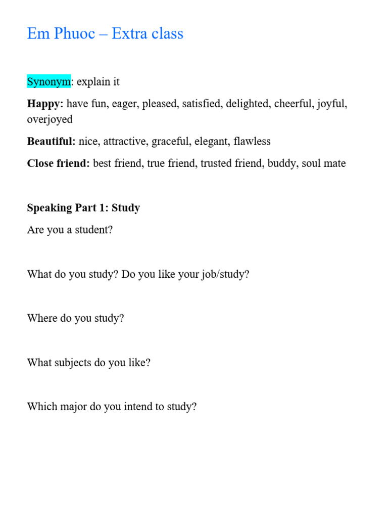 Em Phuoc Extra Class Vocabulary Guide | PDF