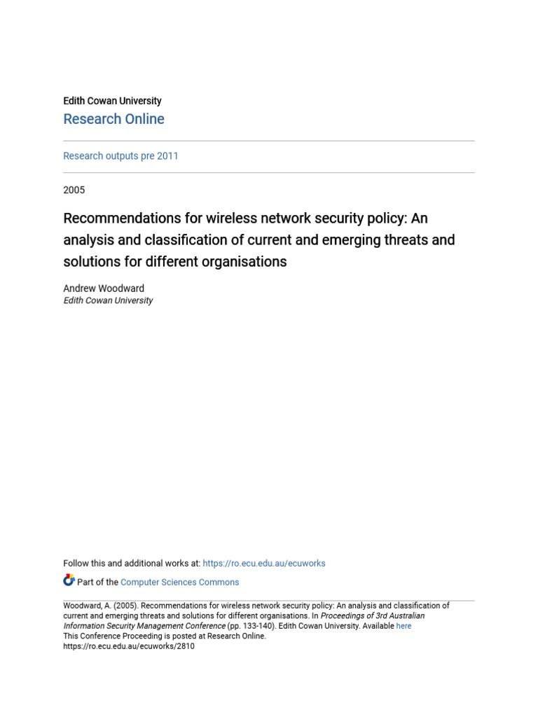 Wireless Network Security Policy Recommendations | PDF | Computer ...