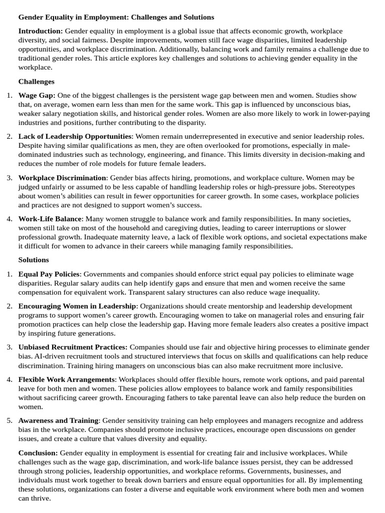 Gender Equality in Employment Solutions | PDF | Gender Pay Gap ...