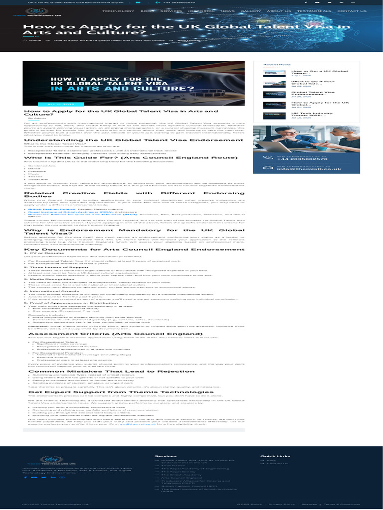 Global Talent Visa Guide for Artists | PDF