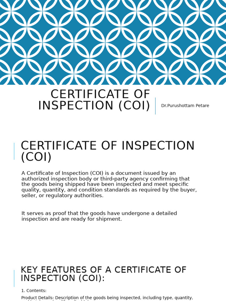 Understanding Certificate of Inspection (COI) | PDF | Specification ...