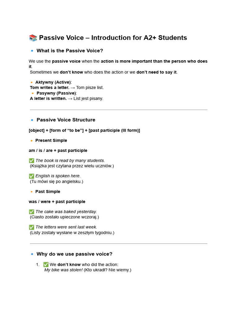 ? Passive Voice - Introduction For A2+ Students | PDF