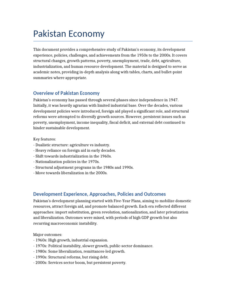 Overview of Pakistan's Economic History | PDF | Economic Growth ...