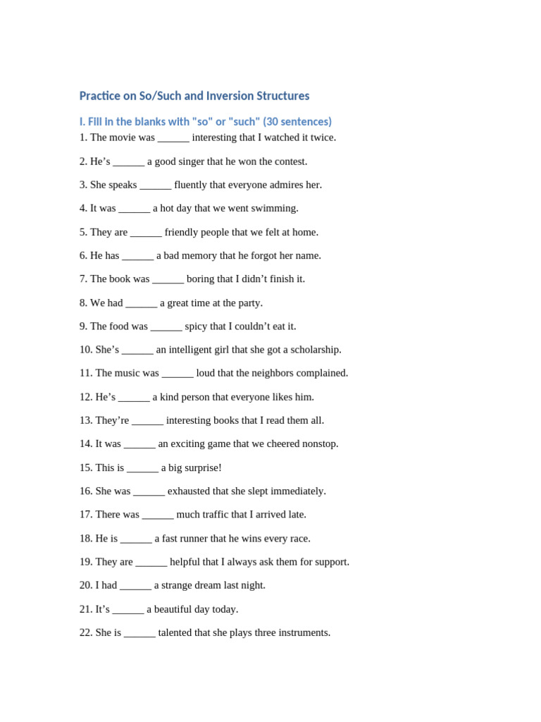 So Such Inversion Practice 2 | PDF