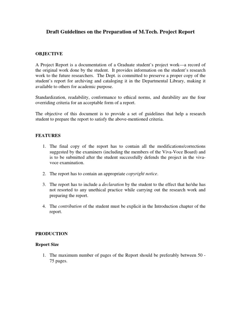 Draft Guidelines On The Preparation of M.Tech. Project Report | PDF ...