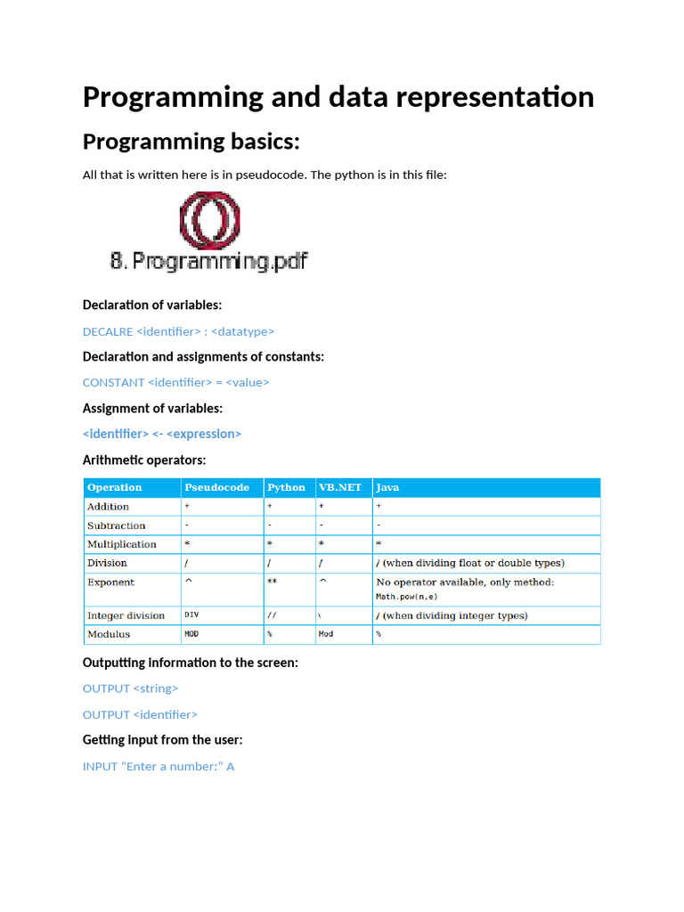 Programming and Data Representation | PDF | Control Flow | Computer Science