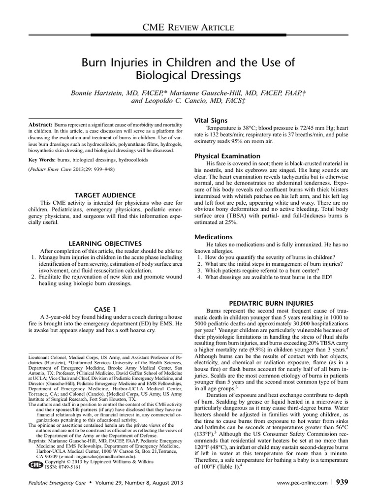 Burn Injuries in Children and The Use of Biological Dressings | PDF ...