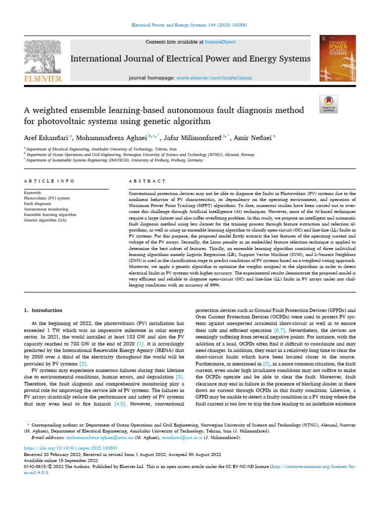 Autonomous Fault Diagnosis in PV Systems | PDF | Machine Learning ...