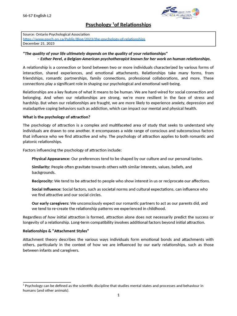 Understanding Relationship Psychology | PDF | Attachment Theory ...