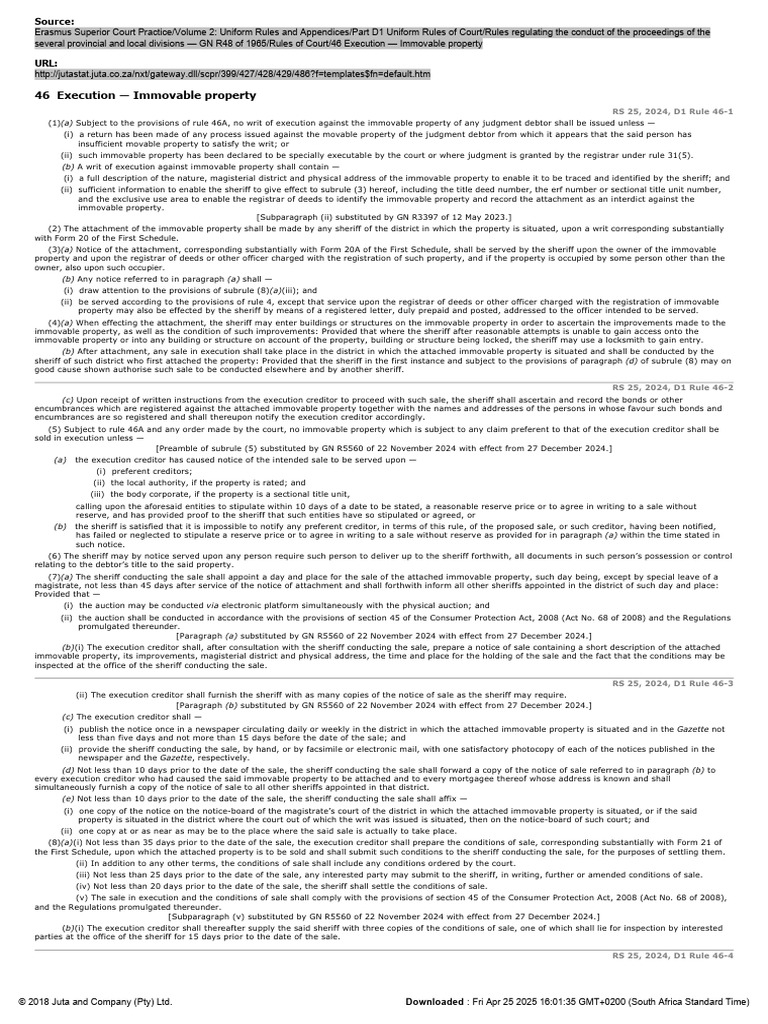 46 Execution - Immovable Property | PDF | Judgment (Law) | Private Law