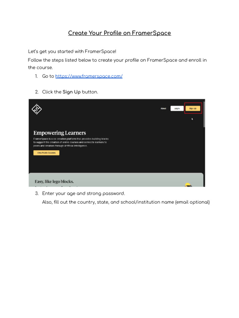 Create Your FramerSpace Profile Guide | PDF