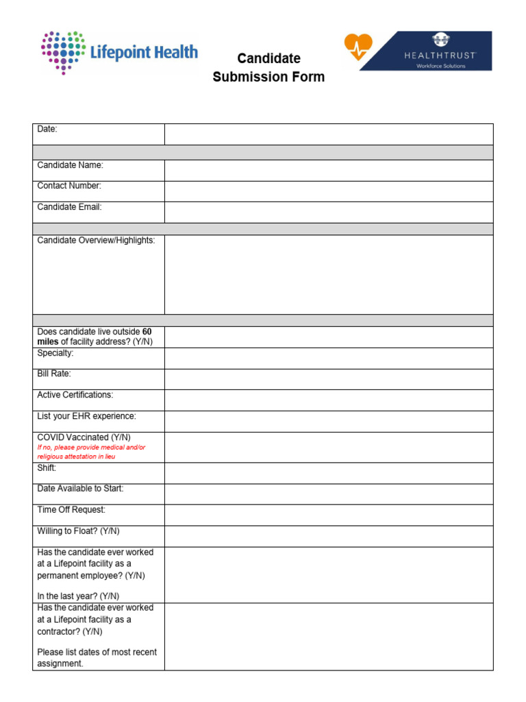 Candidate Submission Form Template | PDF