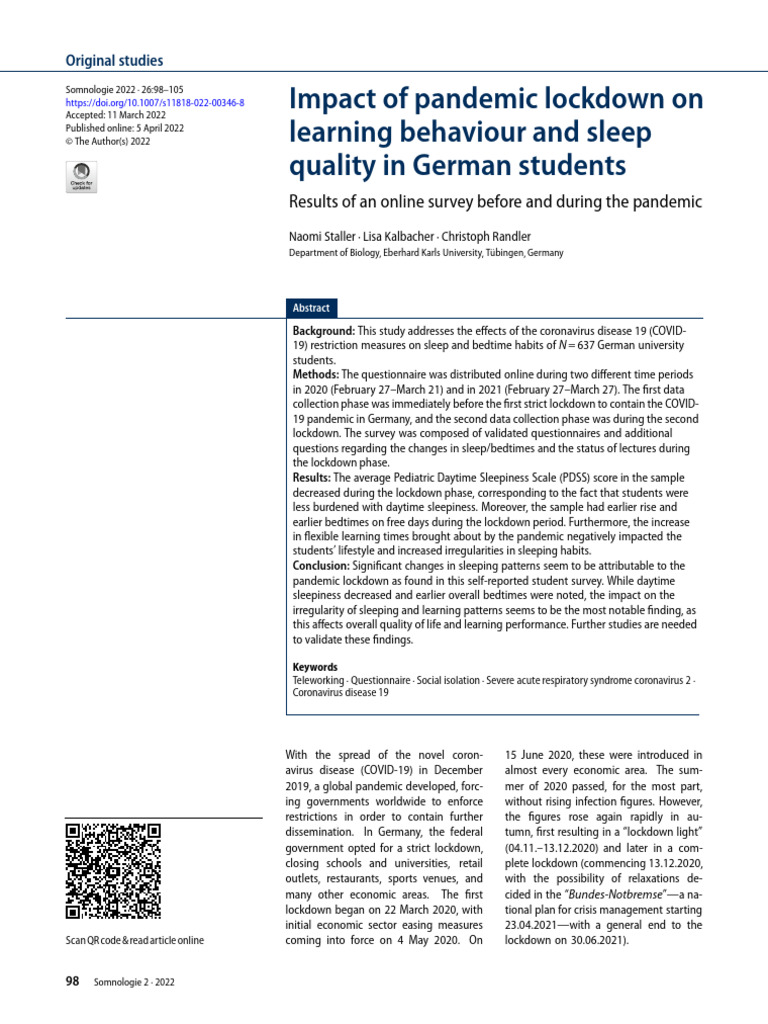 Impact of Pandemic Lockdown On Learning Behaviour and Sleep Quality in ...