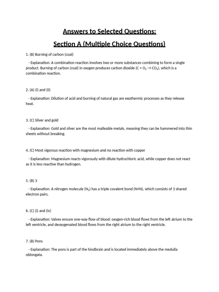 Science Exam Answers and Explanations | PDF | Alkene | Sodium