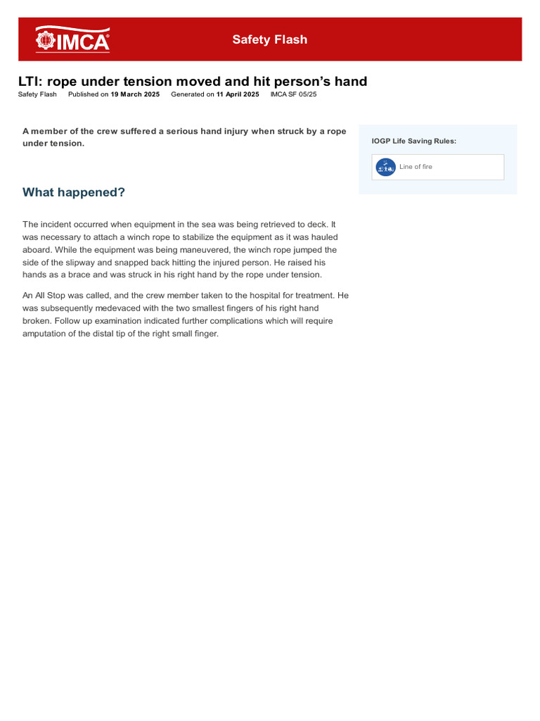 LTI - Rope Under Tension Moved and Hit Person - S Hand | PDF | Hand ...