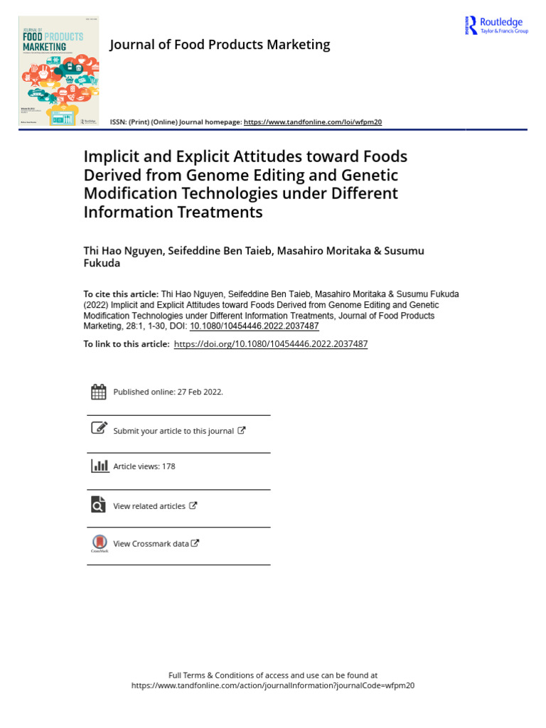 Implicit and Explicit Attitudes Toward Foods Derived From Genome ...