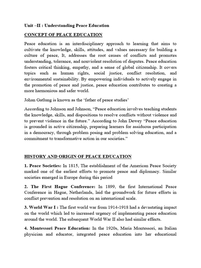 Unit II Understanding Peace Education | PDF | Peace | United Nations