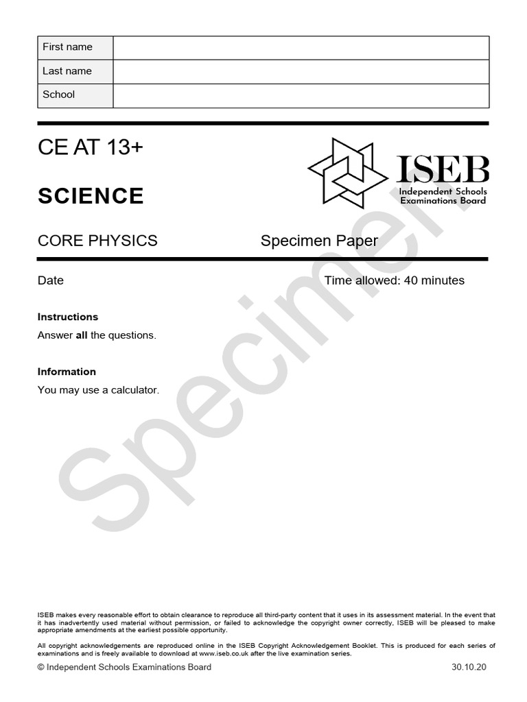 13+ Science Core Physics Specimen Paper | PDF | Planets | Natural Satellite