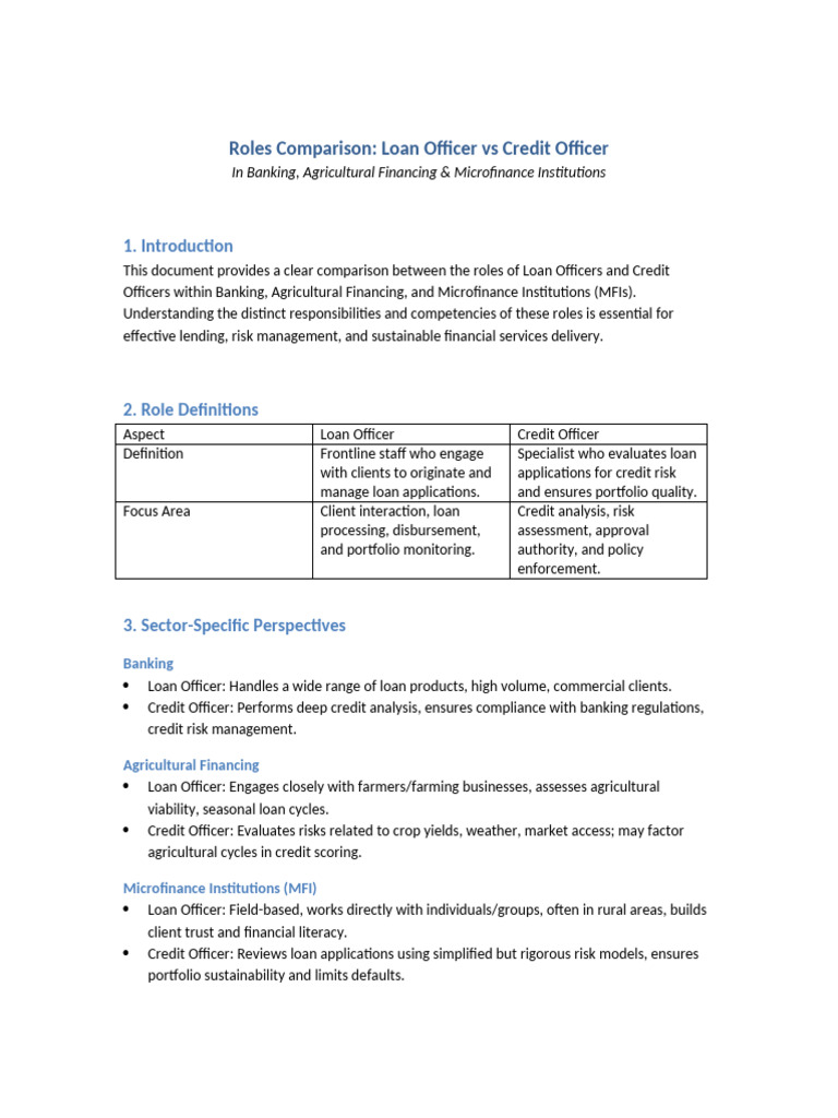 Loan vs Credit Officer Roles Explained | PDF | Microfinance | Credit