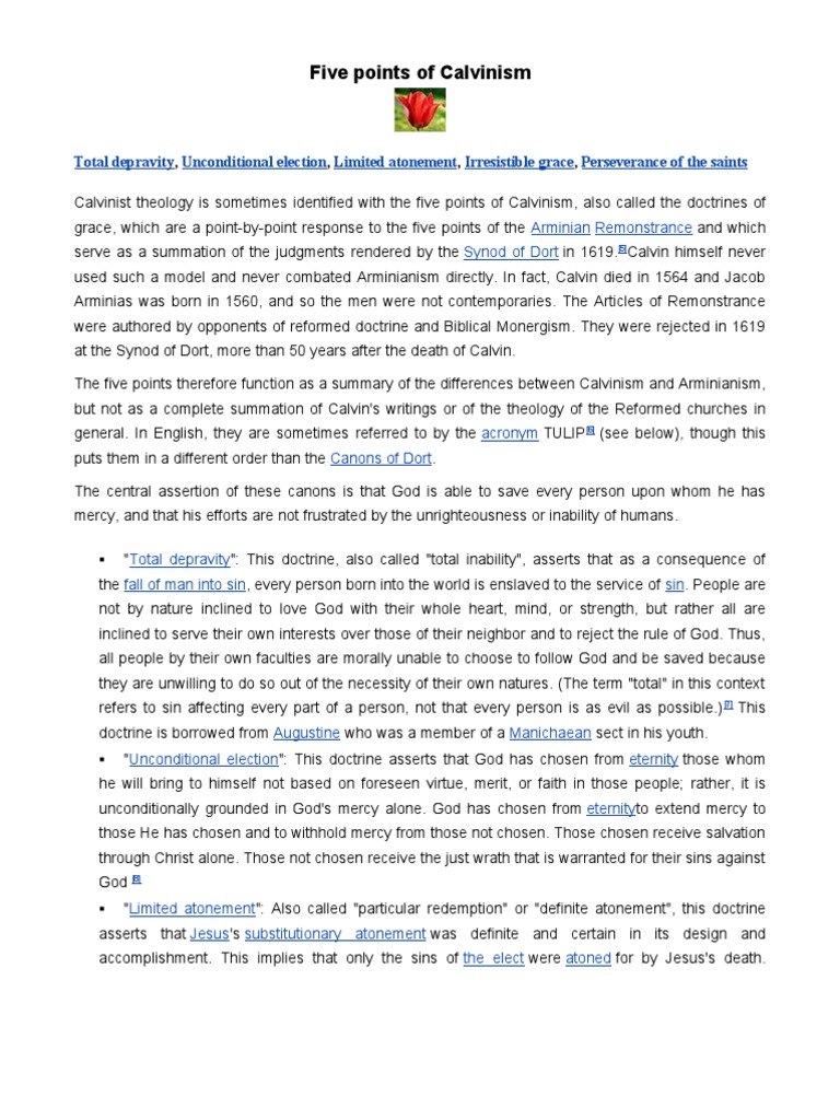 Five Points of Calvinism PDF Calvinism Arminianism