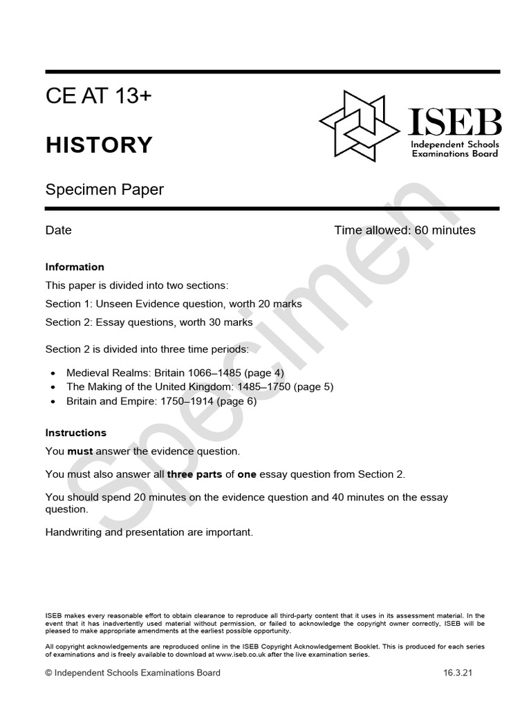 Specimen CE 13 History 2022 | PDF