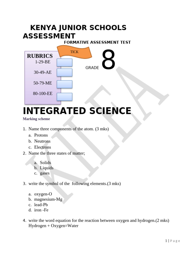 Grade 8 Integrated Science Assessment | PDF | Gases | Thermal Expansion