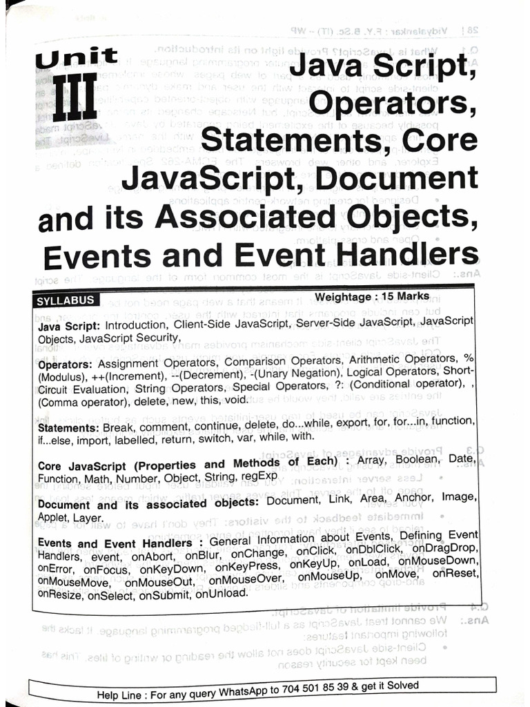 JavaScript Basics: Operators, Statements, Events | PDF | Dynamic Web ...