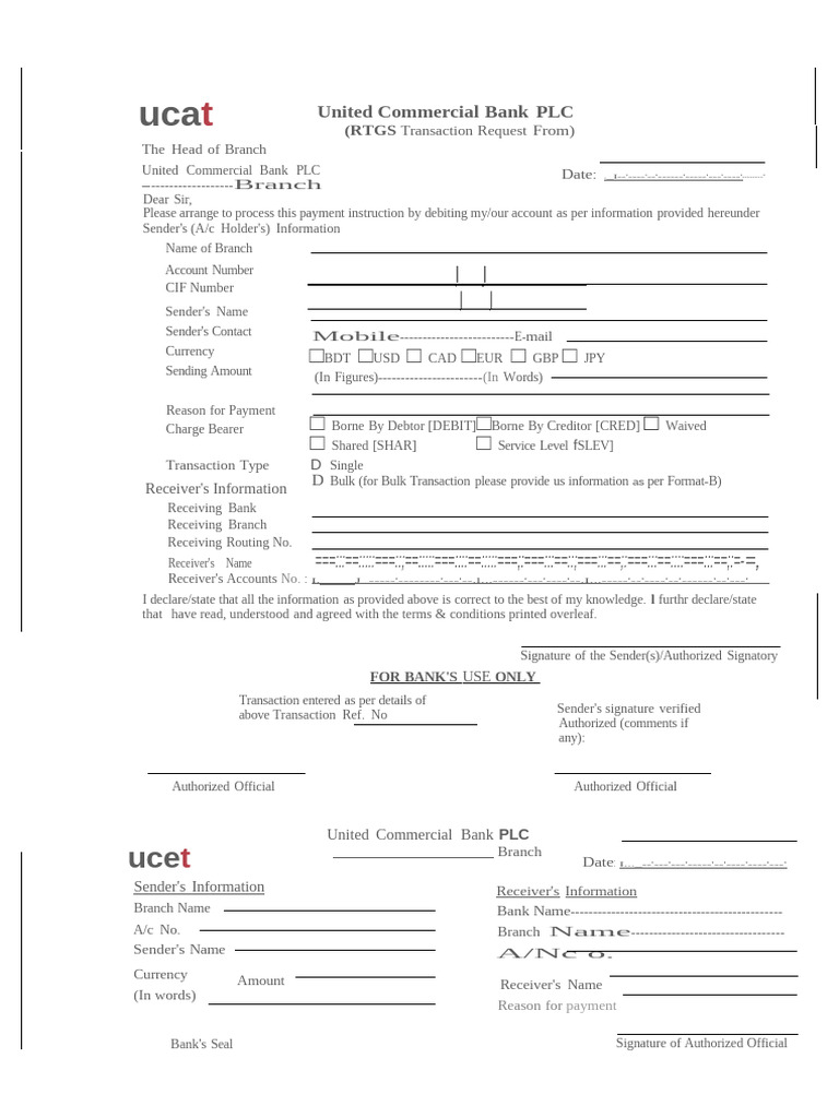 RTGS Transaction Request Form | PDF | Foreign Exchange Market ...