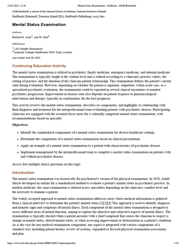 Mental Status Examination Overview | PDF | Hallucination | Psychiatry
