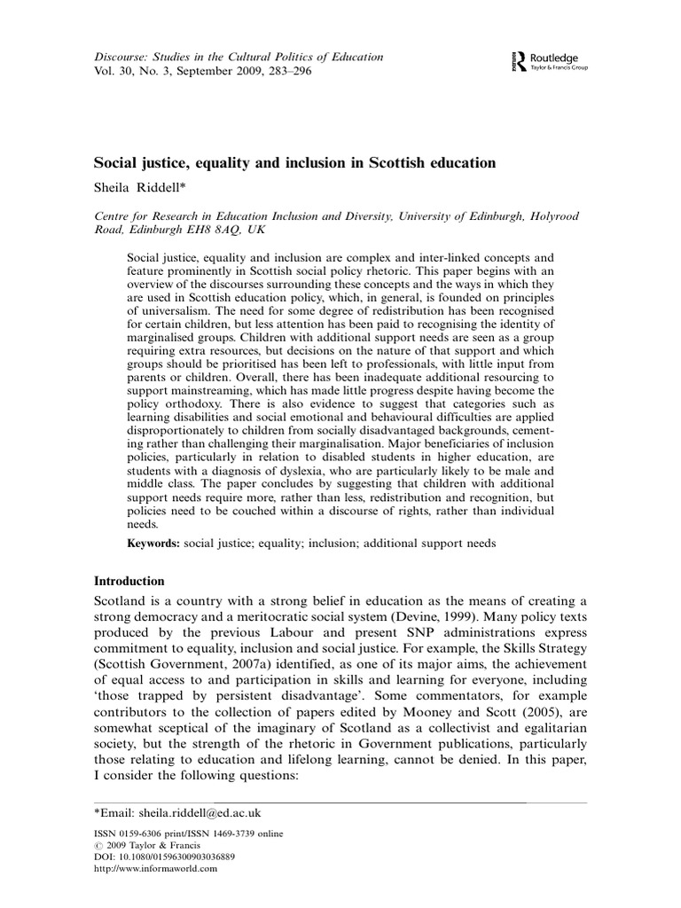 Social Justice and Inclusion in Scottish Education | PDF | Equal ...