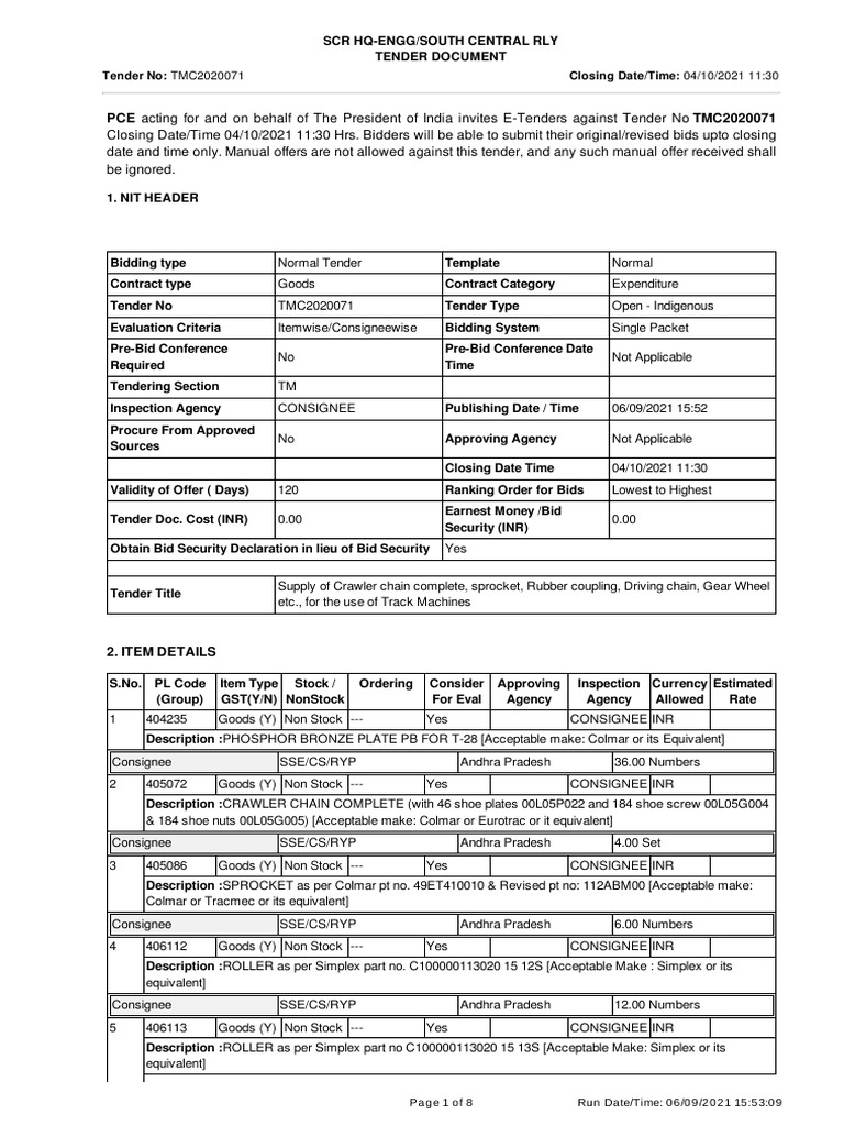 SCR Hq-Engg/south Central Rly Tender Document | PDF