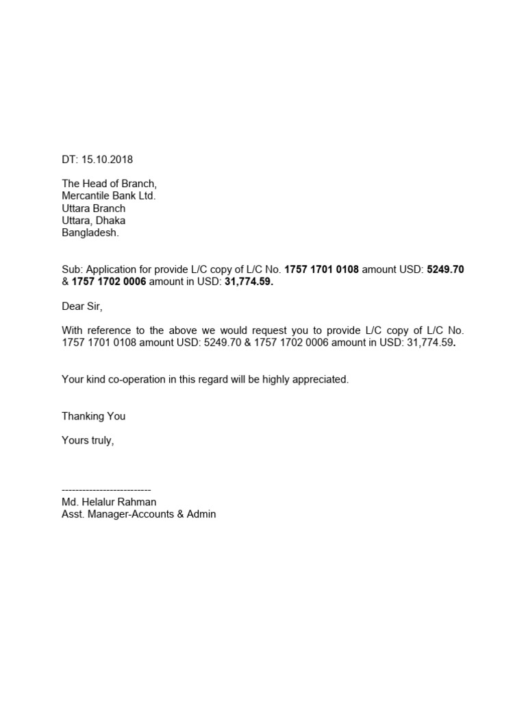 Request for L/C Copies | PDF