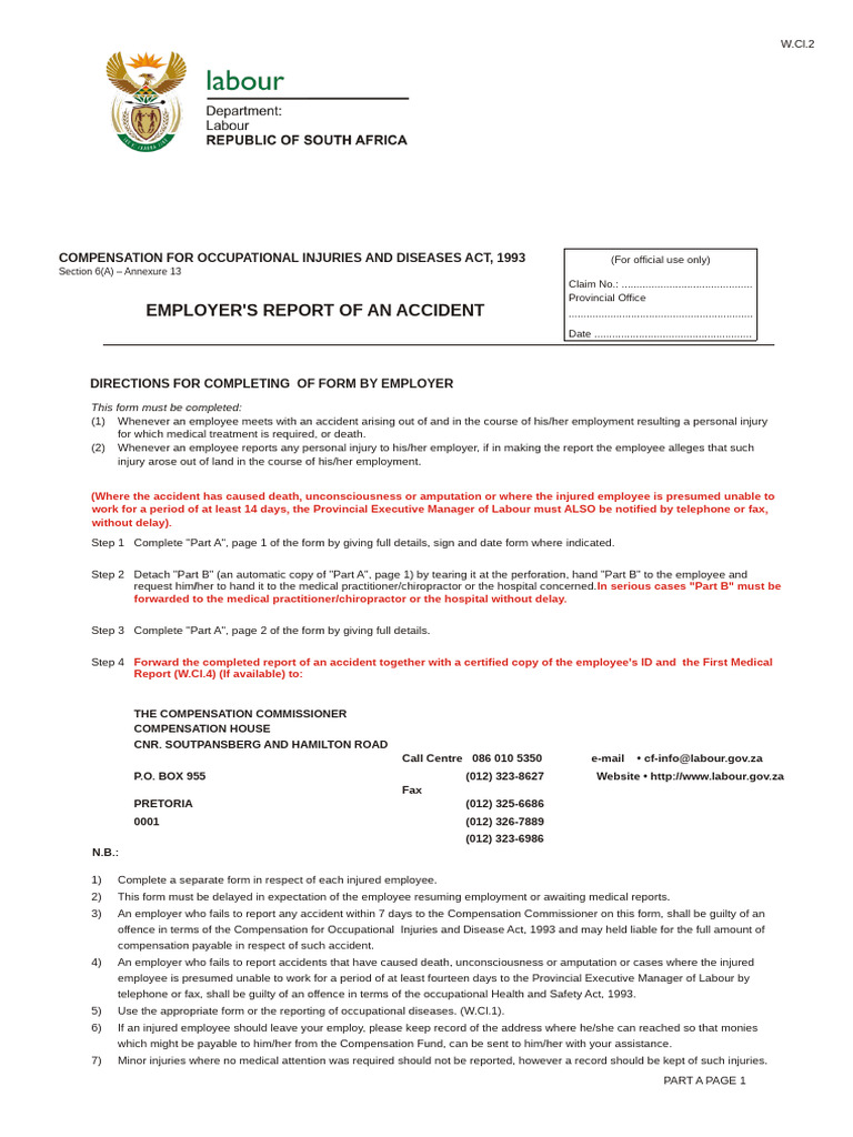 Employer's Accident Report Form W.Cl.2 | PDF | Employment | Payments