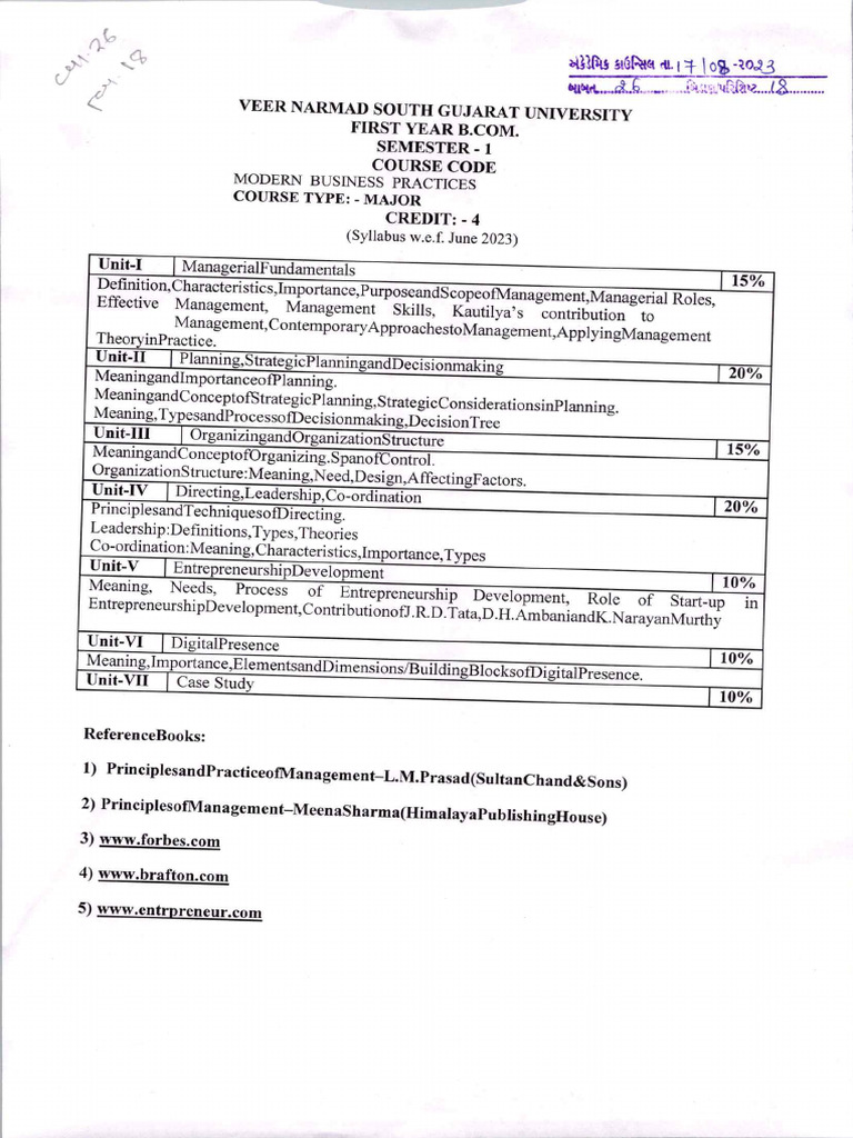 BCom Sem 1 B.A. Syllabus 2025-26 | PDF
