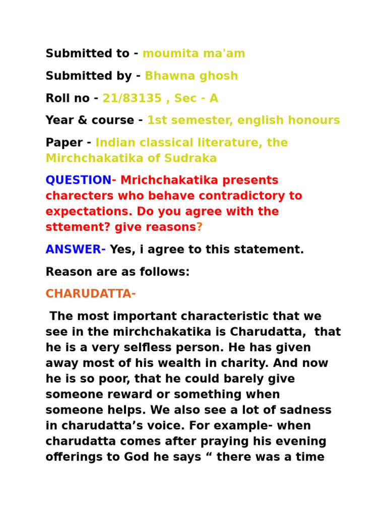 Contradictory Characters in Mrichchakatika | PDF
