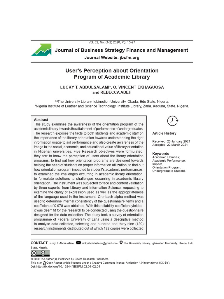User's Perception About Orientation Program of Academic Library | PDF ...