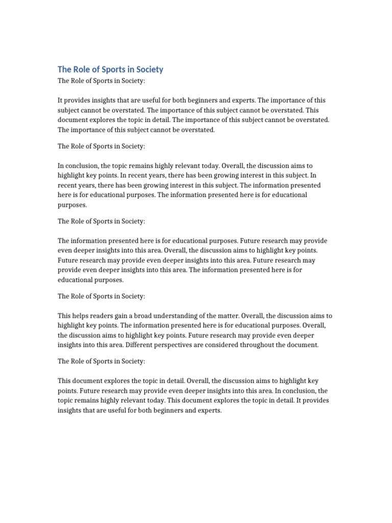Importance of Sports in Society | PDF