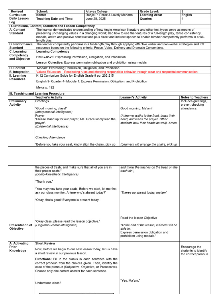 Final Lesson Plan (Ranj&lab) | PDF | Learning | Teachers