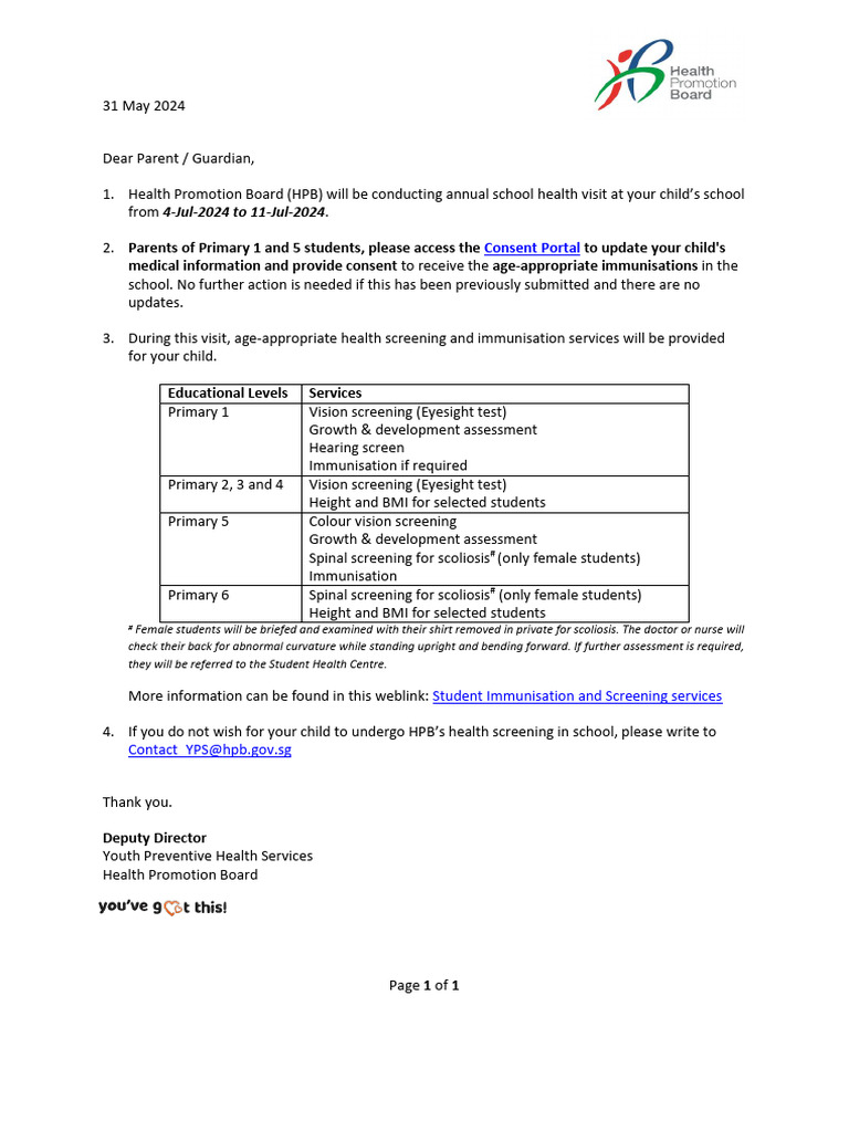 Annual School Health Visit Notice | PDF